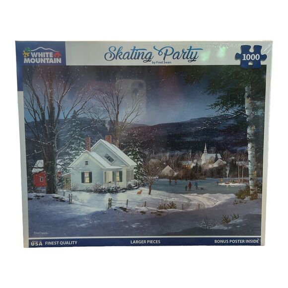 White Mountain “Skating Party” 1000 Piece Puzzle #1523 NEW - Picture 1 of 5